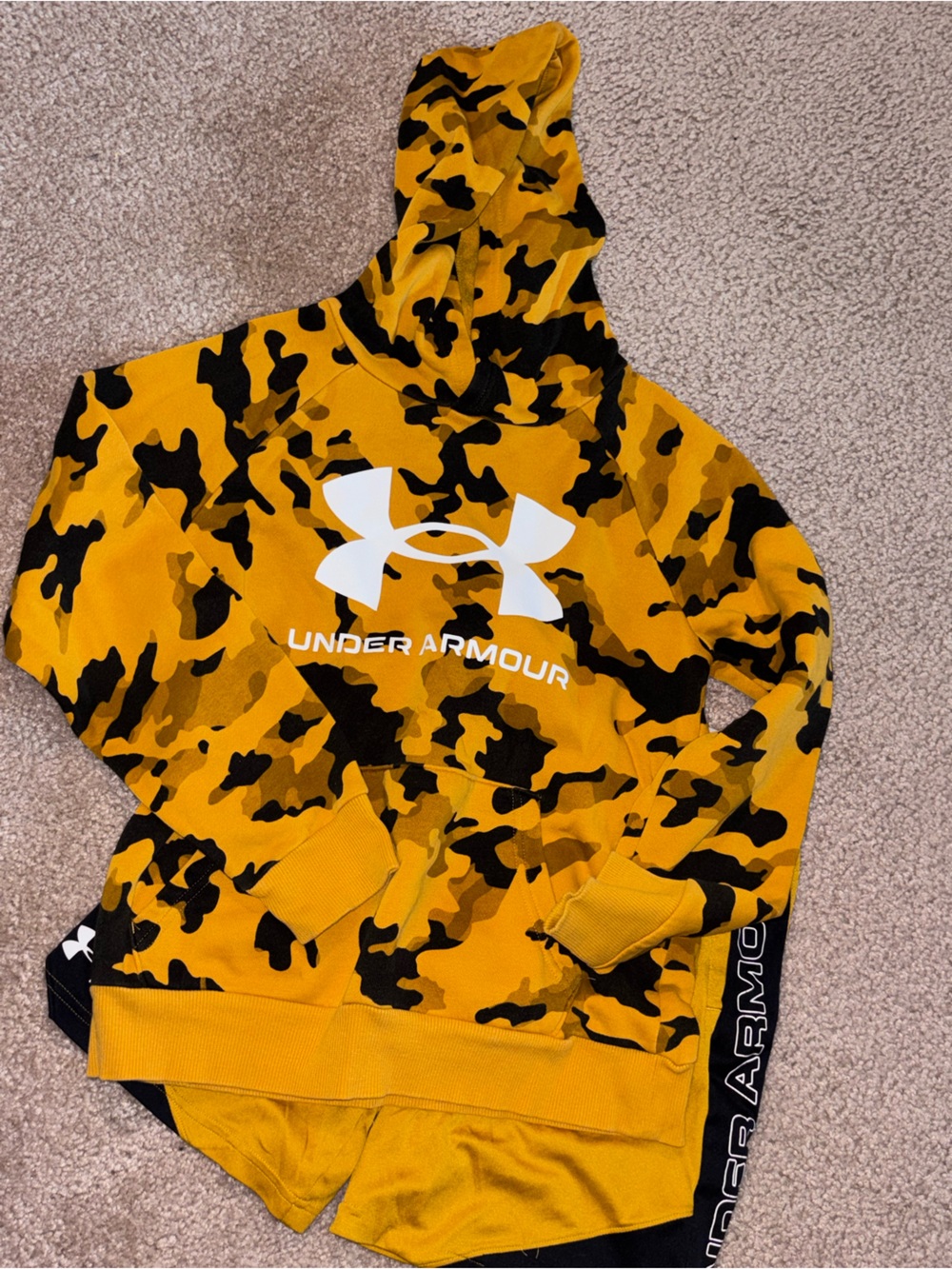 Under Armour Yellow and Black Camo Kids Hoodie